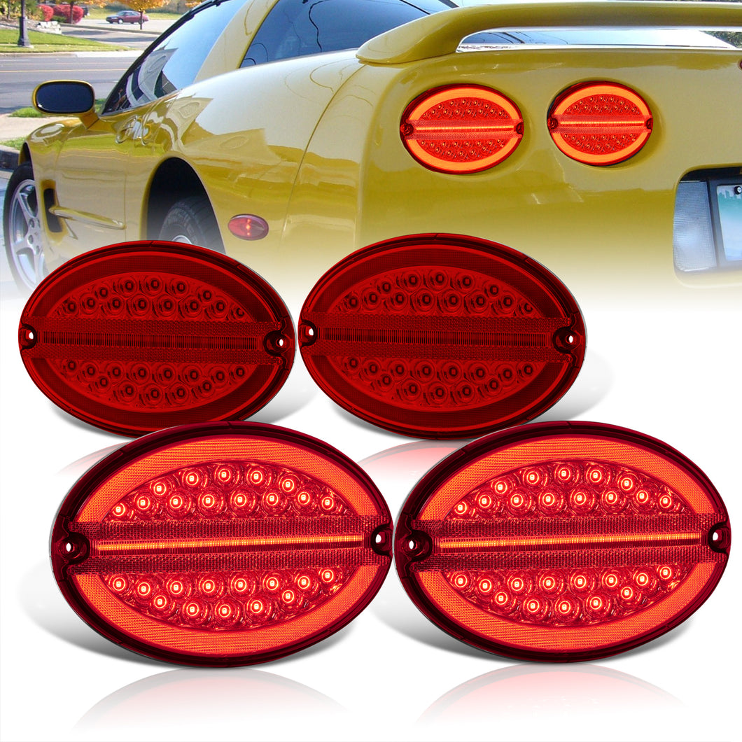 Chevrolet Corvette C5 1997-2004 LED Tail Lights Chrome Housing Red Len (Includes Hyperflash Harness)