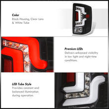 Load image into Gallery viewer, Chevrolet Silverado 1500 2014-2018 / 1500LD 2019 / 2500HD 3500HD 2015-2019 / GMC Sierra 3500HD Dually 2015-2019 LED Bar Tail Lights Black Housing Clear Len White Tube (Excluding OEM LED Models)