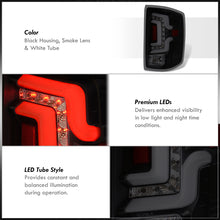 Load image into Gallery viewer, Chevrolet Silverado 1500 2014-2018 / 1500LD 2019 / 2500HD 3500HD 2015-2019 / GMC Sierra 3500HD Dually 2015-2019 LED Bar Tail Lights Black Housing Smoke Len White Tube (Excluding OEM LED Models)