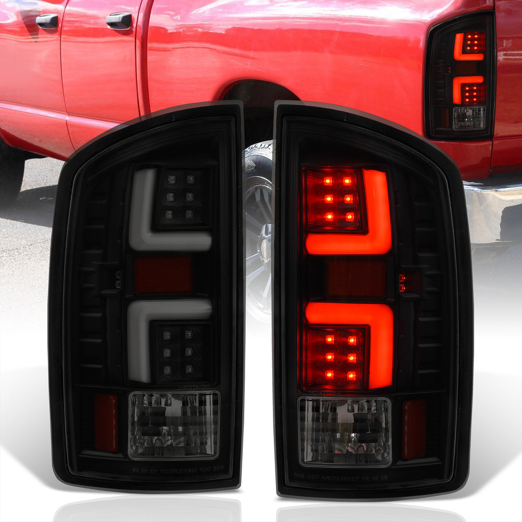 Dodge Ram 1500 2007-2008 / 2500 3500 2007-2009 LED Bar Tail Lights Black Housing Smoke Len White Tube (Excluding OEM LED Models)