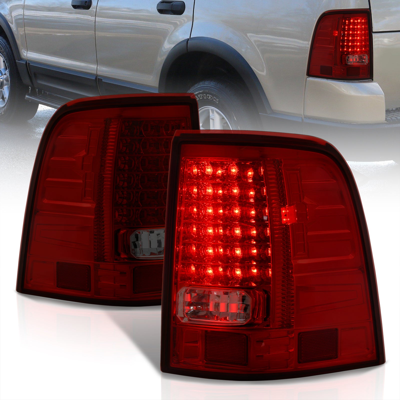 Ford Explorer 2002-2005 LED Tail Lights Chrome Housing Red Smoke