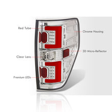 Load image into Gallery viewer, Ford F150 Styleside 2009-2014 LED Bar Tail Lights Chrome Housing Clear Len Red Tube