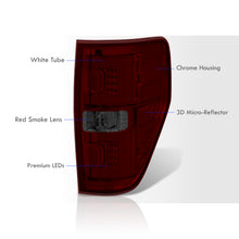 Load image into Gallery viewer, Ford F150 Styleside 2009-2014 LED Bar Tail Lights Chrome Housing Red Smoke Len White Tube