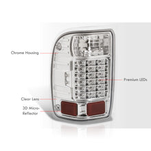 Load image into Gallery viewer, Ford Ranger 2001-2011 LED Tail Lights Chrome Housing Clear Len (Excluding STX Models)