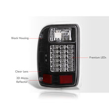 Load image into Gallery viewer, Ford Ranger 1993-1999 LED Tail Lights Black Housing Clear Len