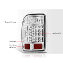 Load image into Gallery viewer, Ford Ranger 1993-1999 LED Tail Lights Chrome Housing Clear Len