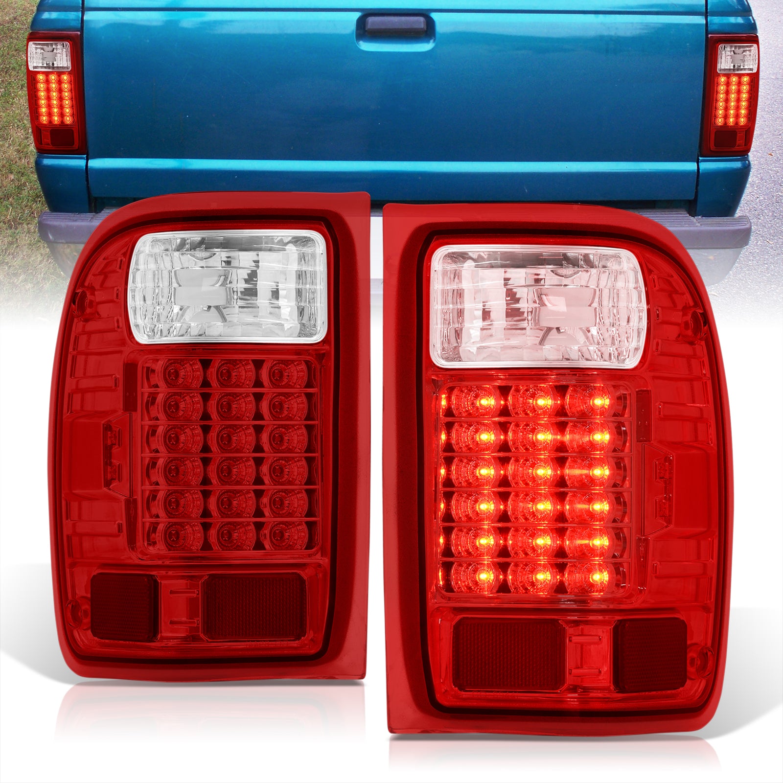 Ford Ranger 1993-1999 LED Tail Lights Chrome Housing Red Len – AJP