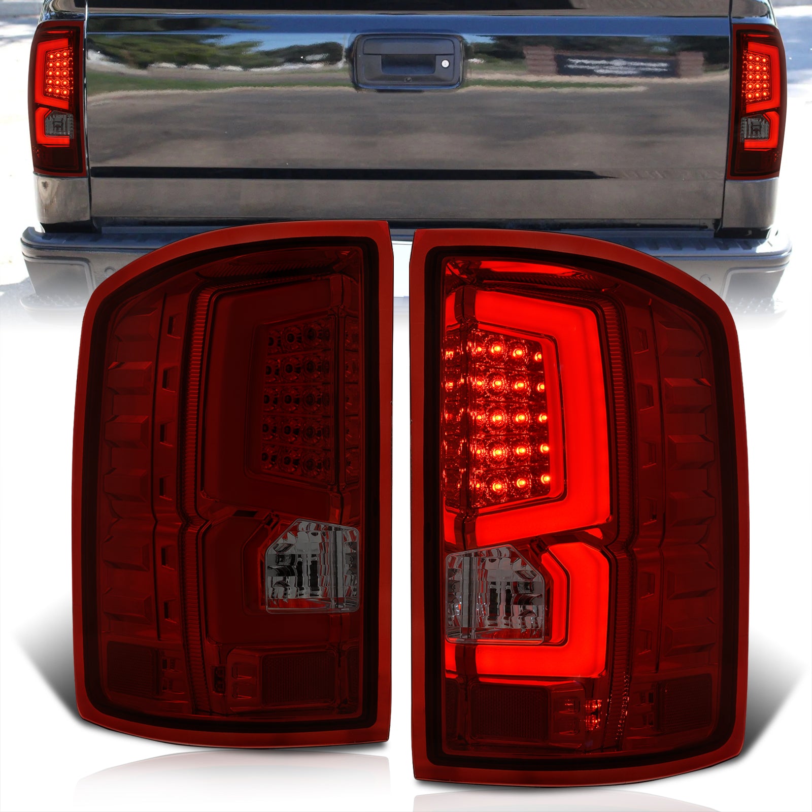 GMC Sierra 1500 2500HD 3500HD 2014-2018 LED Bar Tail Lights Chrome