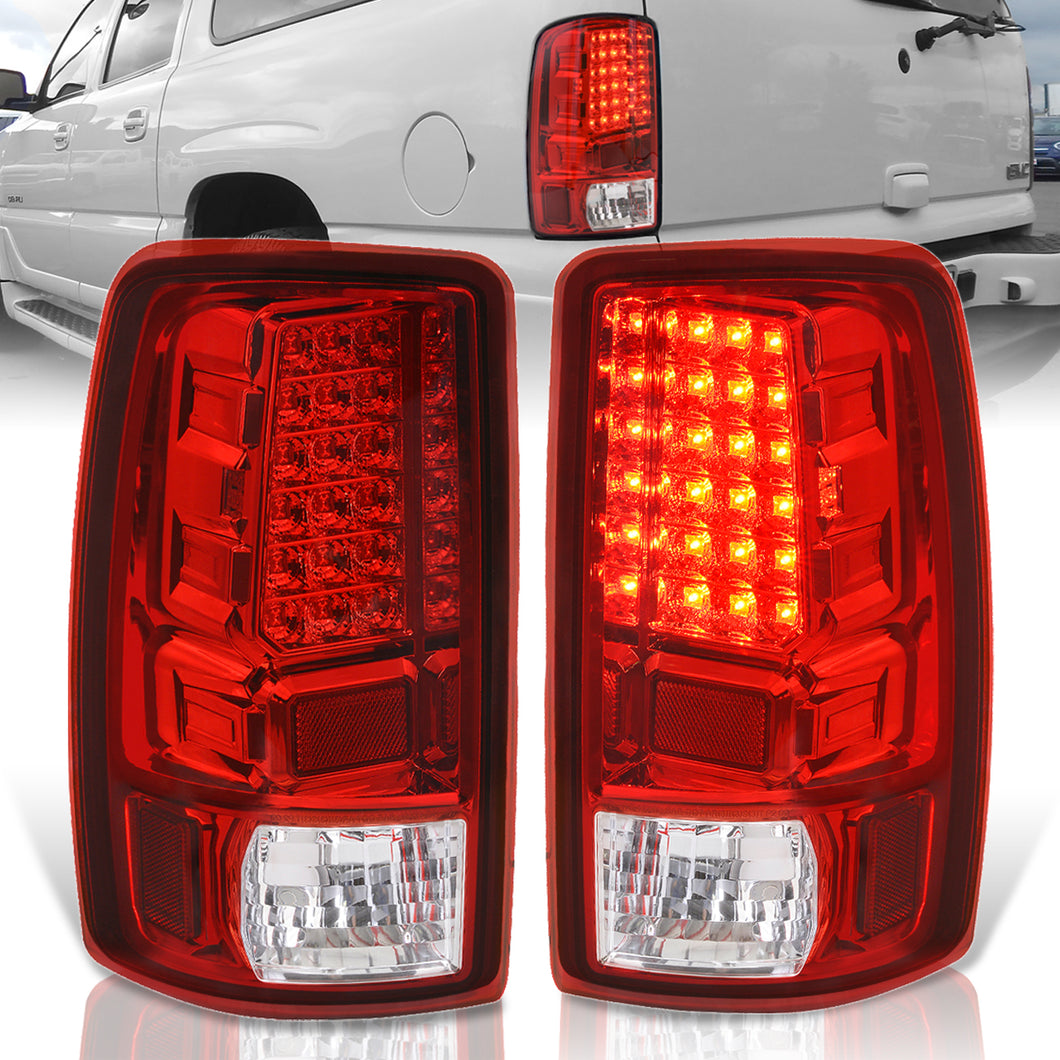 Chevrolet Suburban Tahoe 2000-2006 / GMC Yukon XL 2000-2006 / Yukon Denali 2001-2006 LED Tail Lights Chrome Housing Red Len (Excluding Barn Door Trunks)