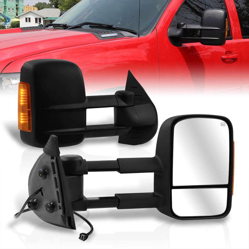 Chevrolet Silverado 2007-2013 / GMC Sierra 2007-2013 Telescopic Extendable LED Signal Heated Power Towing Mirrors Black