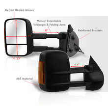 Load image into Gallery viewer, Chevrolet Silverado 2007-2013 / GMC Sierra 2007-2013 Telescopic Extendable LED Signal Heated Power Towing Mirrors Black