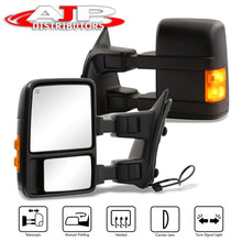 Load image into Gallery viewer, Ford F250 F350 F450 F550 1999-2016 / Excursion 2001-2005 Telescopic Extendable Heated Power Towing Mirrors Black