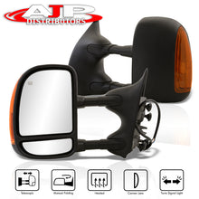 Load image into Gallery viewer, Ford F250 F350 F450 F550 1999-2007 / Excursion 2001-2005 Telescopic Extendable LED Signal Heated Power Towing Mirrors Black