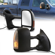 Load image into Gallery viewer, Ford F250 F350 F450 F550 1999-2007 / Excursion 2001-2005 Telescopic Extendable LED Signal Heated Power Towing Mirrors Black
