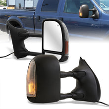 Load image into Gallery viewer, Ford F250 F350 F450 F550 1999-2007 / Excursion 2001-2005 Telescopic Extendable LED Signal Heated Power Towing Mirrors Black
