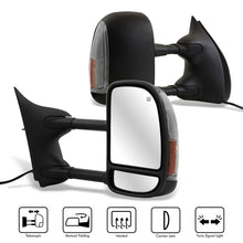 Load image into Gallery viewer, Ford F250 F350 F450 F550 1999-2007 / Excursion 2001-2005 Telescopic Extendable LED Signal Heated Power Towing Mirrors Black