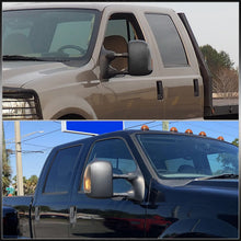 Load image into Gallery viewer, Ford F250 F350 F450 F550 1999-2007 / Excursion 2001-2005 Telescopic Extendable LED Signal Heated Power Towing Mirrors Black
