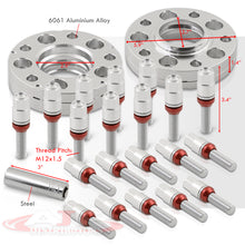 Load image into Gallery viewer, Universal 4 Piece Wheel Spacers + Extended Lug Nut Bolts Silver - PCD: 5x120 | Thread Pitch: M12x1.5 | Bore: 72.56mm | Thickness: 15mm & 20mm | Lug Nuts: 40mm & 45mm