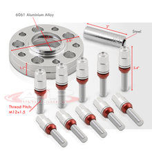 Load image into Gallery viewer, Universal 2 Piece Wheel Spacers + Extended Lug Nut Bolts Silver - PCD: 5x120 | Thread Pitch: M12x1.5 | Bore: 72.56mm | Thickness: 15mm | Lug Nuts: 40mm