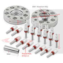 Load image into Gallery viewer, Universal 4 Piece Wheel Spacers + Extended Lug Nut Bolts Silver - PCD: 5x120 | Thread Pitch: M12x1.5 | Bore: 72.56mm | Thickness: 15mm | Lug Nuts: 40mm

