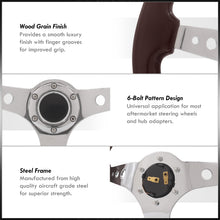 Load image into Gallery viewer, Universal 350mm Heavy Duty Steel Wood Grain Style Steering Wheel Polished Center Dark Wood