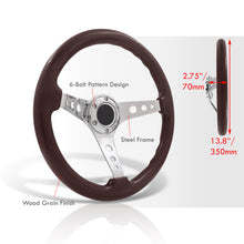 Load image into Gallery viewer, Universal 350mm Heavy Duty Steel Wood Grain Style Steering Wheel Polished Center Dark Wood