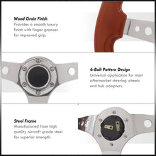 Load image into Gallery viewer, Universal 350mm Heavy Duty Steel Wood Grain Style Steering Wheel Polished Center Light Wood