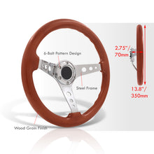 Load image into Gallery viewer, Universal 350mm Heavy Duty Steel Wood Grain Style Steering Wheel Polished Center Light Wood