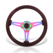 Load image into Gallery viewer, JDM Sport Universal 350mm Wood Grain Style Steel Steering Wheel Neo Chrome Center Dark Wood
