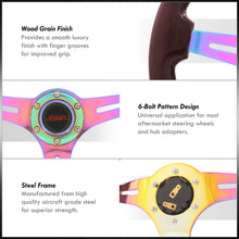 Load image into Gallery viewer, JDM Sport Universal 350mm Wood Grain Style Steel Steering Wheel Neo Chrome Center Dark Wood