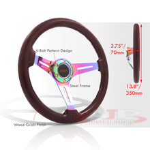 Load image into Gallery viewer, JDM Sport Universal 350mm Wood Grain Style Steel Steering Wheel Neo Chrome Center Dark Wood
