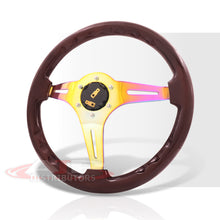 Load image into Gallery viewer, JDM Sport Universal 350mm Wood Grain Style Steel Steering Wheel Neo Chrome Center Dark Wood