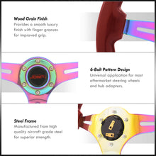 Load image into Gallery viewer, JDM Sport Universal 350mm Wood Grain Style Steel Steering Wheel Neo Chrome Center Light Wood