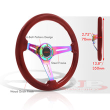Load image into Gallery viewer, JDM Sport Universal 350mm Wood Grain Style Steel Steering Wheel Neo Chrome Center Light Wood