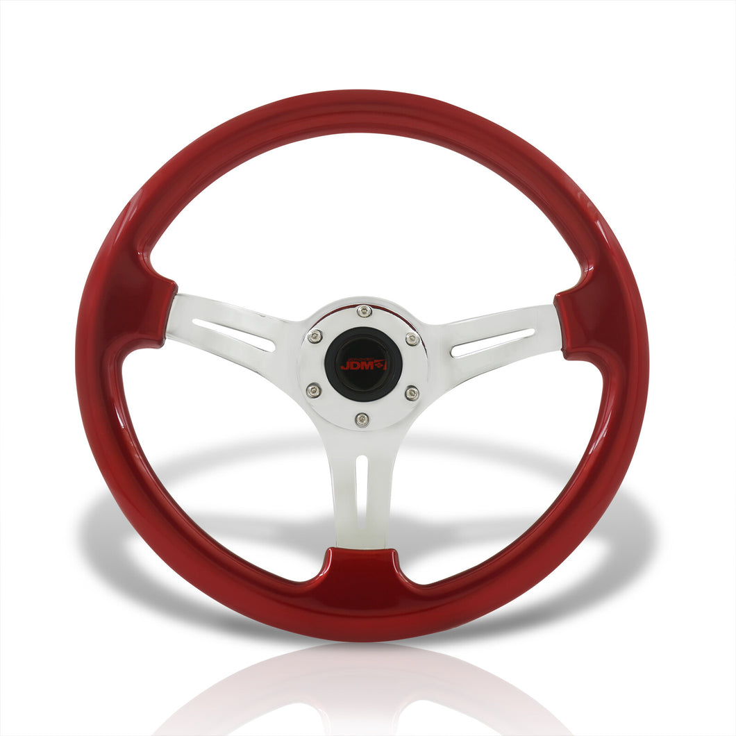 JDM Sport Universal 350mm Heavy Duty Steel Steering Wheel Polished Center Metallic Red
