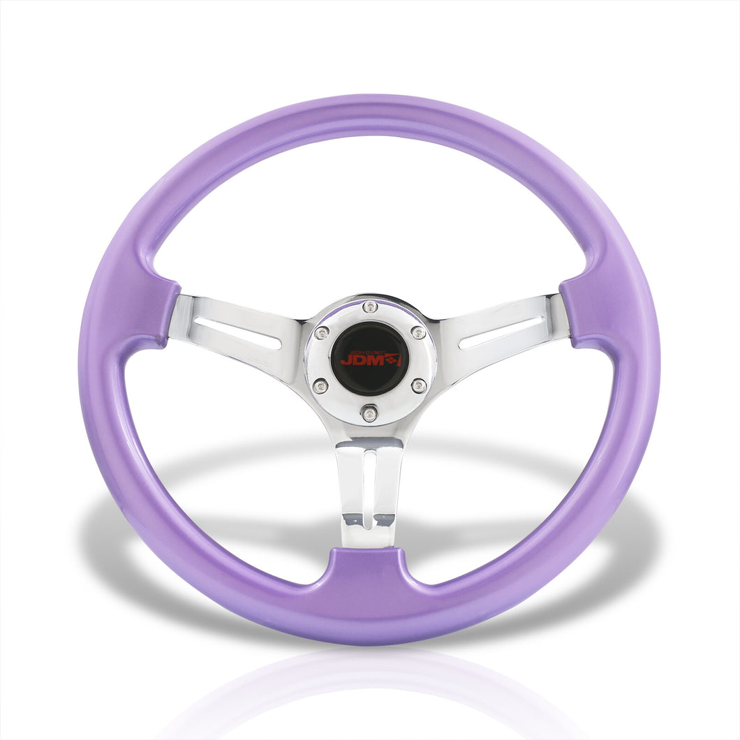 JDM Sport Universal 350mm Heavy Duty Steel Steering Wheel Polished Center Metallic Purple