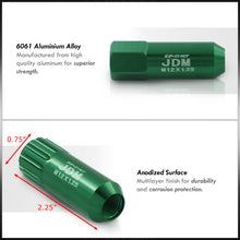 Load image into Gallery viewer, JDM Sport Universal 12 x 1.25 Extended Locking Lug Nuts Green (20 Pieces) - 4 Pieces Locking Type Lug + Key