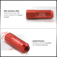Load image into Gallery viewer, JDM Sport Universal 12 x 1.25 Extended Locking Lug Nuts Red (20 Pieces) - 4 Pieces Locking Type Lug + Key