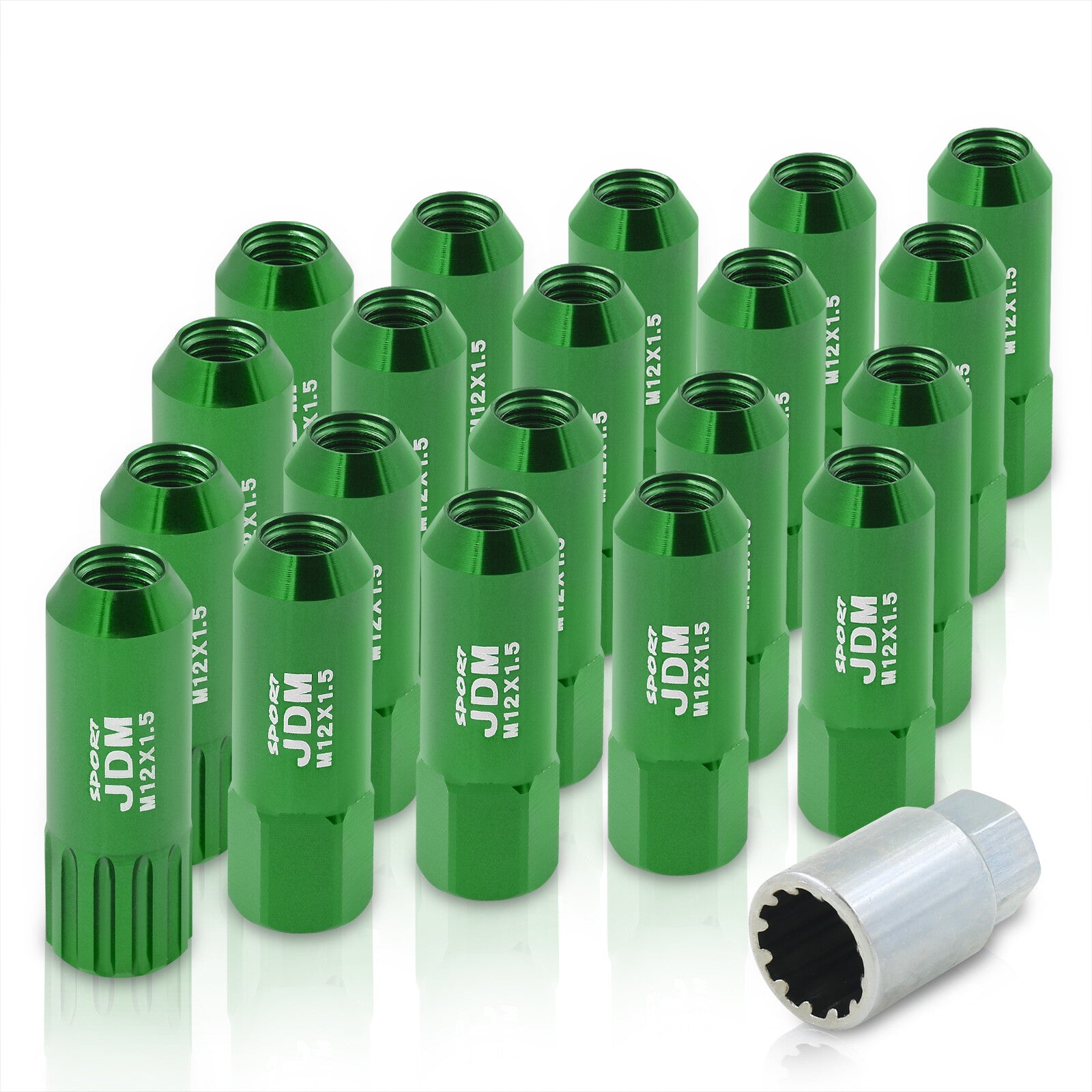 【juju and...】 JDM Sport Universal 12 x 1.50 Extended Locking Lug Nuts Green (20