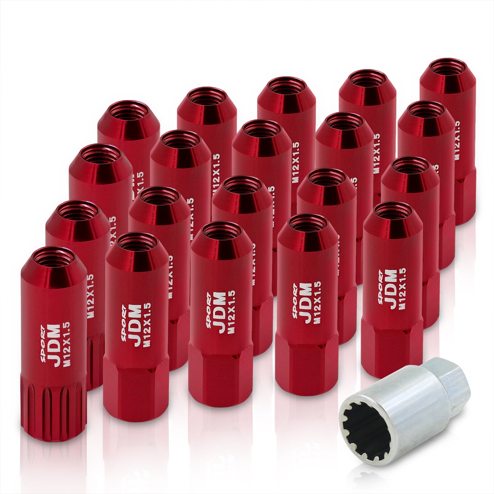 JDM Sport Universal 12 x 1.50 Extended Locking Lug Nuts Red (20