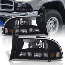 Load image into Gallery viewer, Dodge Dakota 1997-2004 / Durango 1998-2003 1 Piece Style Headlights + Bumpers Black Housing Clear Len Amber Reflector