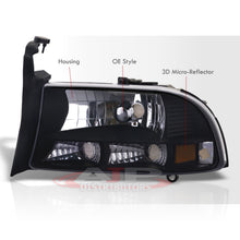 Load image into Gallery viewer, Dodge Dakota 1997-2004 / Durango 1998-2003 1 Piece Style Headlights + Bumpers Black Housing Clear Len Amber Reflector