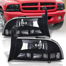 Load image into Gallery viewer, Dodge Dakota 1997-2004 / Durango 1998-2003 1 Piece Style Headlights + Bumpers Black Housing Clear Len Clear Reflector