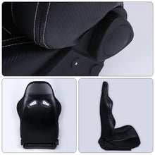 Load image into Gallery viewer, Universal Reclinable PVC Leather Racing Seats + Sliders Black Cloth with Black Stitching