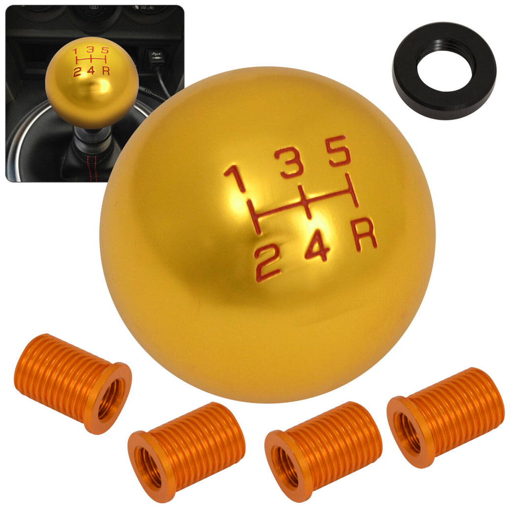 Universal 5 Speed M8 M10 M12 Ball Shift Knob 24K Gold with Red Lettering