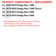 Load image into Gallery viewer, Dodge Ram 1500 2009-2018 / 2500 3500 2010-2018 LED Tail Lights Chrome Housing Clear Len (Excluding OEM LED Models)