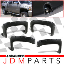 Load image into Gallery viewer, Chevrolet Silverado 1500 2007-2013 / Chevrolet Silverado 2500HD 3500HD 2007-2014 Front & Rear Pocket Rivet Style Wheel Well Fender Flares Black (For Models With 78.0" & 97.6" Beds)