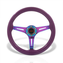 Load image into Gallery viewer, JDM Sport Universal 350mm Wood Grain Style Steel Steering Wheel Neo Chrome Center Purple Wood