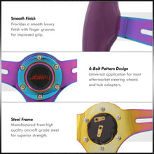 Load image into Gallery viewer, JDM Sport Universal 350mm Wood Grain Style Steel Steering Wheel Neo Chrome Center Purple Wood