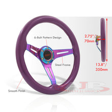 Load image into Gallery viewer, JDM Sport Universal 350mm Wood Grain Style Steel Steering Wheel Neo Chrome Center Purple Wood